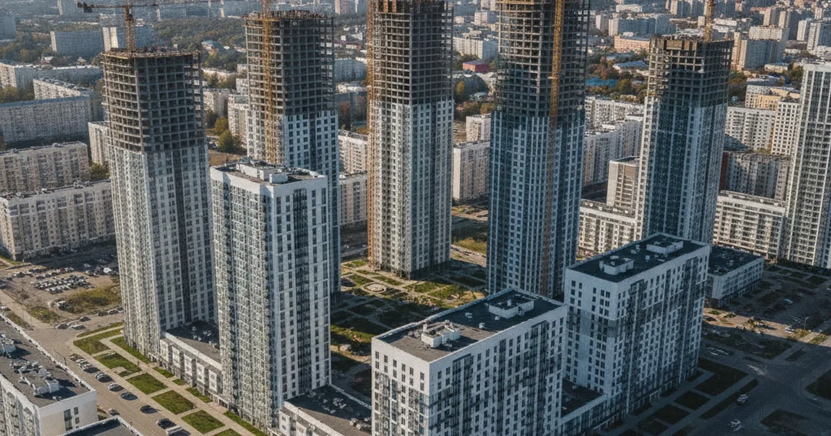 Панорама новостроек Новосибирска на фоне городских кварталов